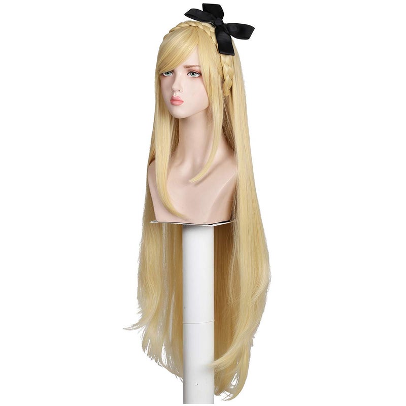 ColorGround Wig with Black Bow and Rhinestones for Cosplay and Cons (Long Blonde) - Image 2